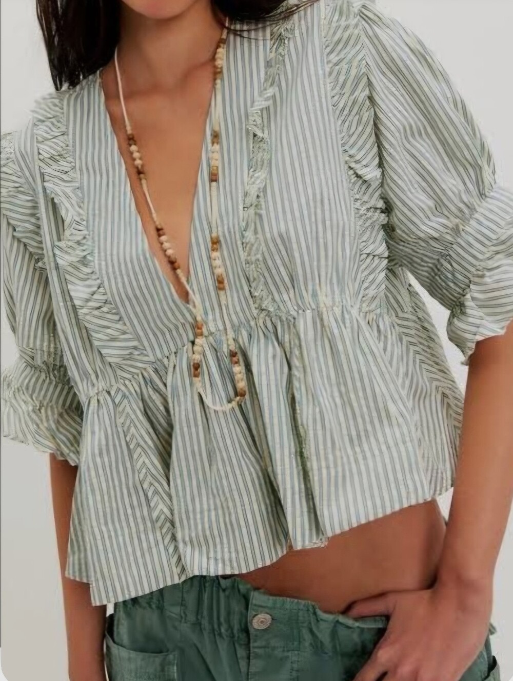 We The Free Women's Miley Cotton Crop Top Size M Cottagecore Boho Puff Sleeve
